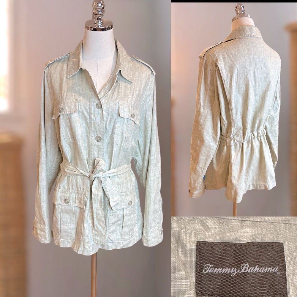 TOMMY BAHAMA 100% Linen Expedition Trench Coat Utility Jacket Size M